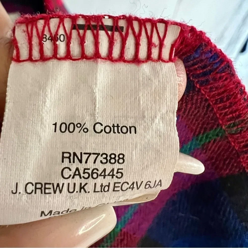 3/$50 J Crew Plaid Vintage Red Blue Cotton Button Down Flannel Shirt Tunic Small
